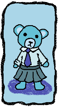 joxer bear in a girls school uniform